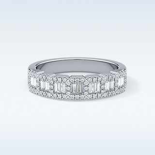 Beautiful Half Eternity Wedding Band with 0.71 CT Round & Baguette Cut Moissanite
