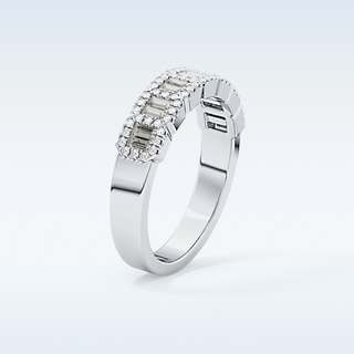 Beautiful Half Eternity Wedding Band with 0.71 CT Round & Baguette Cut Moissanite