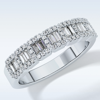 Beautiful Half Eternity Wedding Band with 0.71 CT Round & Baguette Cut Moissanite