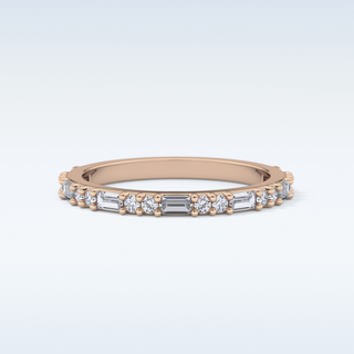 Beautiful Half Eternity Wedding Band with 0.70 CT Round & Baguette Cut Moissanite