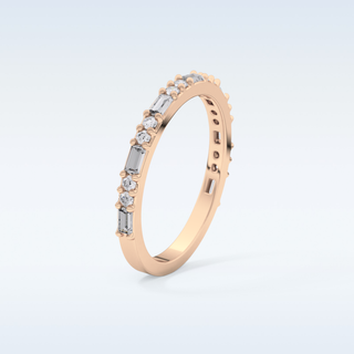 Beautiful Half Eternity Wedding Band with 0.70 CT Round & Baguette Cut Moissanite