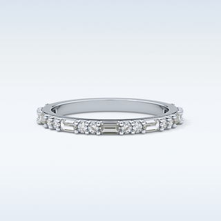 Beautiful Half Eternity Wedding Band with 0.70 CT Round & Baguette Cut Moissanite