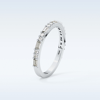 Beautiful Half Eternity Wedding Band with 0.70 CT Round & Baguette Cut Moissanite