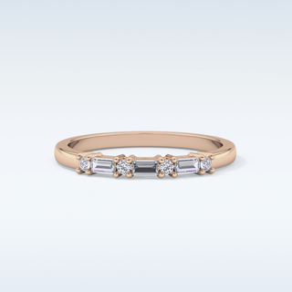 Beautiful Half Eternity Wedding Band with 0.22 CT Round & Baguette Cut Moissanite