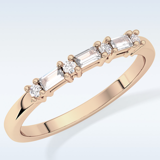 Beautiful Half Eternity Wedding Band with 0.22 CT Round & Baguette Cut Moissanite