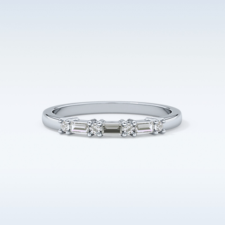 Beautiful Half Eternity Wedding Band with 0.22 CT Round & Baguette Cut Moissanite