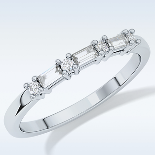 Beautiful Half Eternity Wedding Band with 0.22 CT Round & Baguette Cut Moissanite