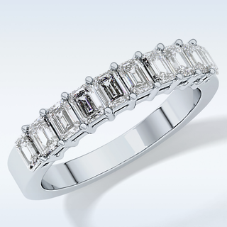 Beautiful Half Eternity Wedding Band with 1.42 CT Emerald Cut Moissanite