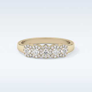 Beautiful 5 Stones & Halo Wedding Band with 0.53 CT Round Cut Moissanite