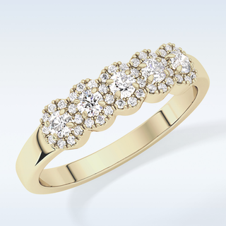 Beautiful 5 Stones & Halo Wedding Band with 0.53 CT Round Cut Moissanite