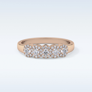 Beautiful 5 Stones & Halo Wedding Band with 0.53 CT Round Cut Moissanite