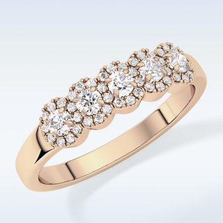 Beautiful 5 Stones & Halo Wedding Band with 0.53 CT Round Cut Moissanite