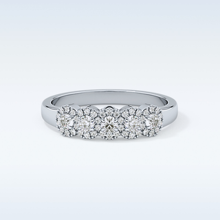 Beautiful 5 Stones & Halo Wedding Band with 0.53 CT Round Cut Moissanite
