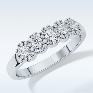 Beautiful 5 Stones & Halo Wedding Band with 0.53 CT Round Cut Moissanite