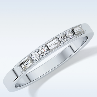 Beautiful Alternative Setting Wedding Band with 0.31 CT Round & Baguette Cut Moissanite