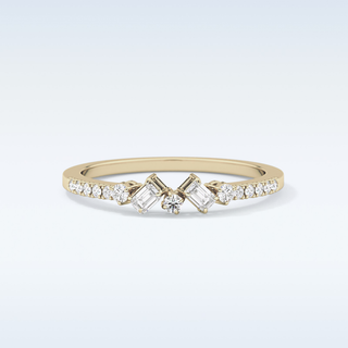 Beautiful Multi Stone Wedding Band with 0.3 CT Round & Emerald Cut Moissanite