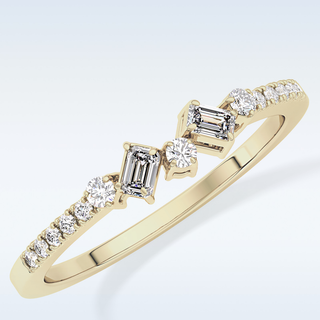 Beautiful Multi Stone Wedding Band with 0.3 CT Round & Emerald Cut Moissanite