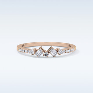 Beautiful Multi Stone Wedding Band with 0.3 CT Round & Emerald Cut Moissanite