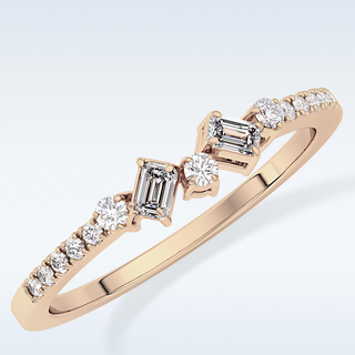 Beautiful Multi Stone Wedding Band with 0.3 CT Round & Emerald Cut Moissanite