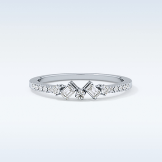 Beautiful Multi Stone Wedding Band with 0.3 CT Round & Emerald Cut Moissanite