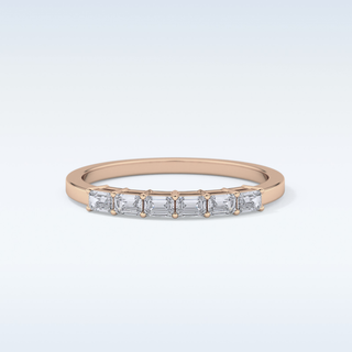 Beautiful Semi Pave Wedding Band with 0.42 CT Emerald Cut Moissanite