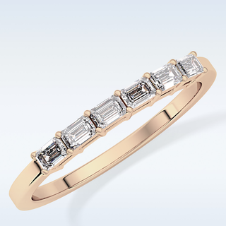 Beautiful Semi Pave Wedding Band with 0.42 CT Emerald Cut Moissanite