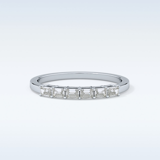 Beautiful Semi Pave Wedding Band with 0.42 CT Emerald Cut Moissanite