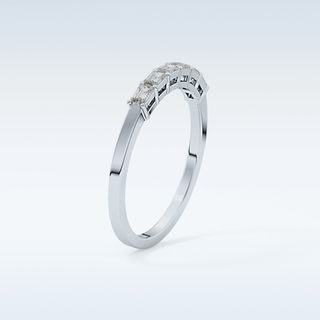 Beautiful Semi Pave Wedding Band with 0.42 CT Emerald Cut Moissanite