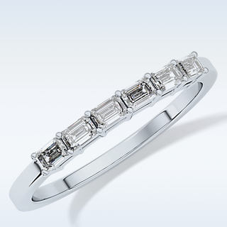 Beautiful Semi Pave Wedding Band with 0.42 CT Emerald Cut Moissanite