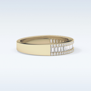 Beautiful Channel Wedding Band with 0.72 CT Round & Baguette Cut Moissanite