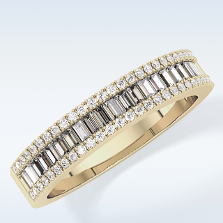 Beautiful Channel Wedding Band with 0.72 CT Round & Baguette Cut Moissanite