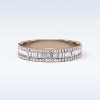 Beautiful Channel Wedding Band with 0.72 CT Round & Baguette Cut Moissanite