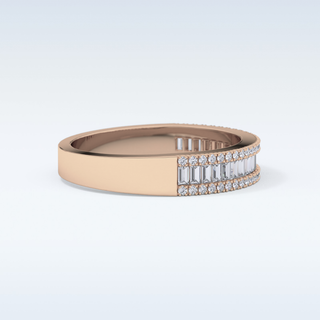 Beautiful Channel Wedding Band with 0.72 CT Round & Baguette Cut Moissanite