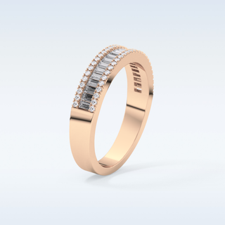 Beautiful Channel Wedding Band with 0.72 CT Round & Baguette Cut Moissanite