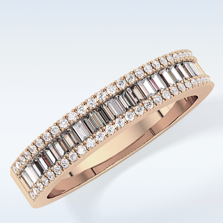 Beautiful Channel Wedding Band with 0.72 CT Round & Baguette Cut Moissanite