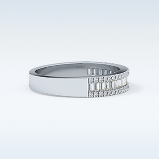 Beautiful Channel Wedding Band with 0.72 CT Round & Baguette Cut Moissanite