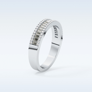 Beautiful Channel Wedding Band with 0.72 CT Round & Baguette Cut Moissanite