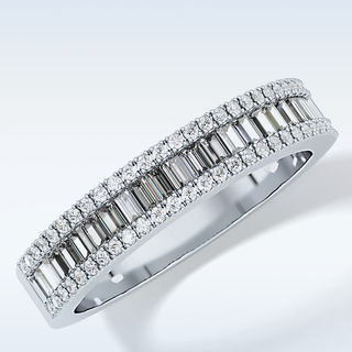 Beautiful Channel Wedding Band with 0.72 CT Round & Baguette Cut Moissanite