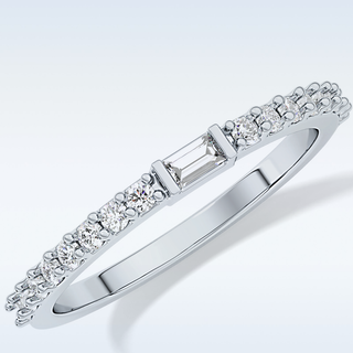 Beautiful Half Eternity Wedding Band with 0.36 CT Round & Baguette Cut Moissanite