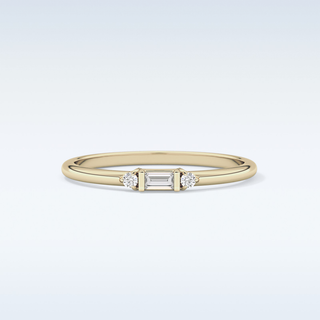 Beautiful Three Stones Wedding Band with 0.097 CT Round & Baguette Cut Moissanite