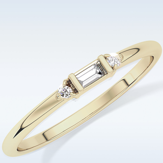 Beautiful Three Stones Wedding Band with 0.097 CT Round & Baguette Cut Moissanite