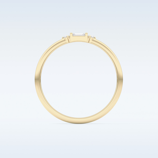 Beautiful Three Stones Wedding Band with 0.097 CT Round & Baguette Cut Moissanite