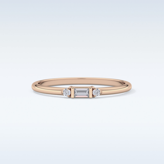 Beautiful Three Stones Wedding Band with 0.097 CT Round & Baguette Cut Moissanite