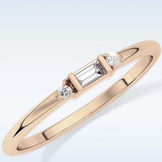 Beautiful Three Stones Wedding Band with 0.097 CT Round & Baguette Cut Moissanite