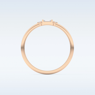 Beautiful Three Stones Wedding Band with 0.097 CT Round & Baguette Cut Moissanite