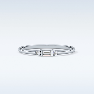 Beautiful Three Stones Wedding Band with 0.097 CT Round & Baguette Cut Moissanite