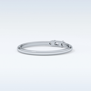 Beautiful Three Stones Wedding Band with 0.097 CT Round & Baguette Cut Moissanite