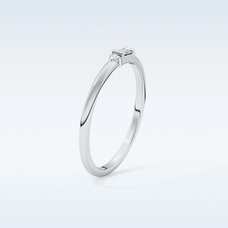 Beautiful Three Stones Wedding Band with 0.097 CT Round & Baguette Cut Moissanite