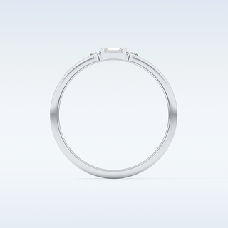 Beautiful Three Stones Wedding Band with 0.097 CT Round & Baguette Cut Moissanite