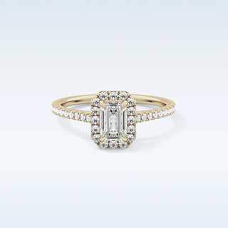 0.56 CT Halo & Pave Engagement Ring Featuring Emerald Moissanite